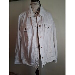 Old Navy Womens 2X White Denim Trucker Jacket Plus Size Button Front Cotton